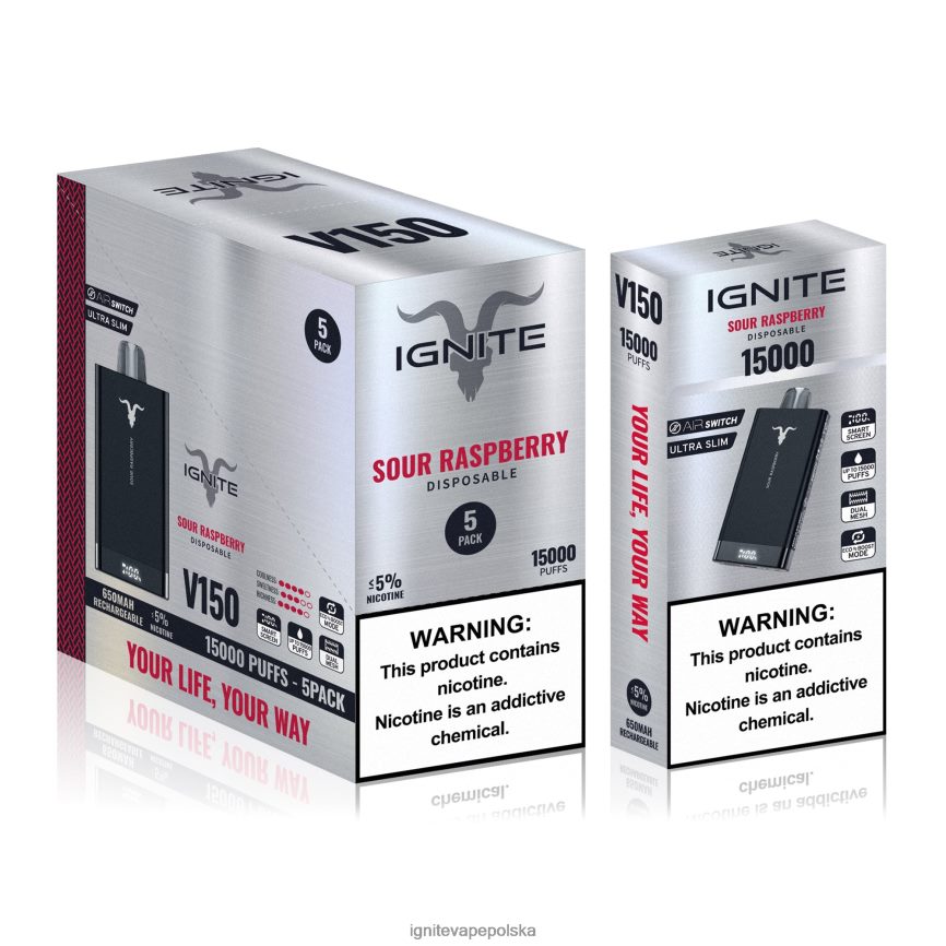 Ignite Vape Flavours | IGNITE V150 vape pen 5-pak kwaśna malina 0648NZ90